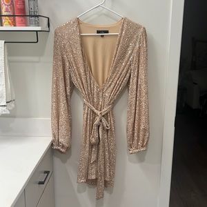 Sparkly Darling Rose Gold Sequin Long Sleeve Wrap Dress (worn once)